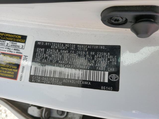 4T1BE46K89U898892 - 2009 TOYOTA CAMRY BASE WHITE photo 12