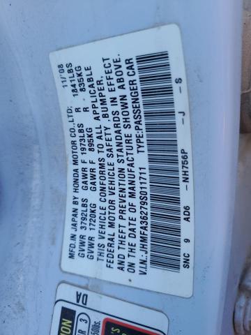 JHMFA36279S011711 - 2009 HONDA CIVIC HYBRID WHITE photo 13