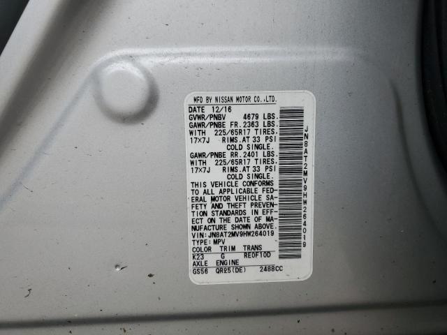 JN8AT2MV9HW264019 - 2017 NISSAN ROGUE S SILVER photo 14