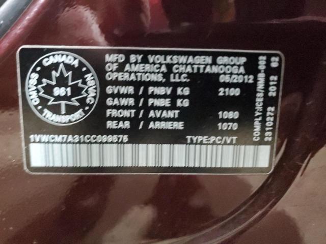 1VWCM7A31CC099575 - 2012 VOLKSWAGEN PASSAT SEL BURGUNDY photo 12