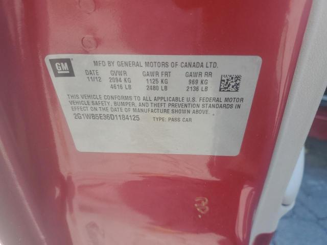 2G1WB5E36D1184125 - 2013 CHEVROLET IMPALA LT RED photo 12