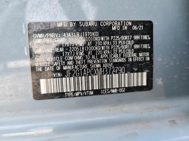 JF2GTAPCXMH372790 - 2021 SUBARU CROSSTREK PREMIUM BLUE photo 12
