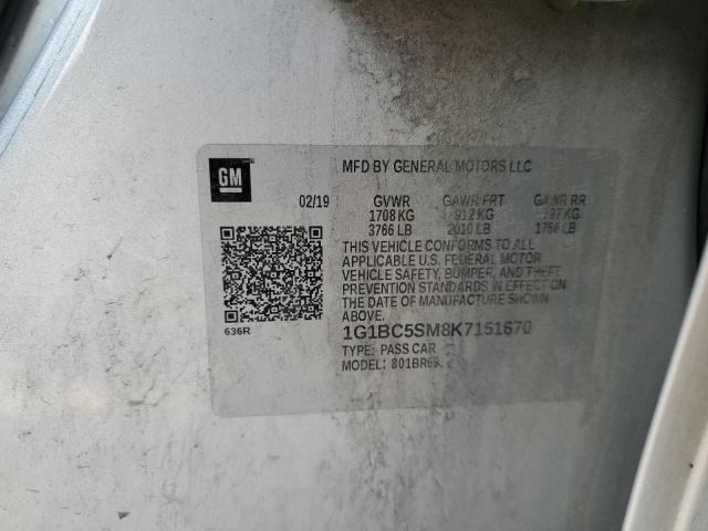 1G1BC5SM8K7151670 - 2019 CHEVROLET CRUZE LS ვერცხლისფერი ფოტო 13
