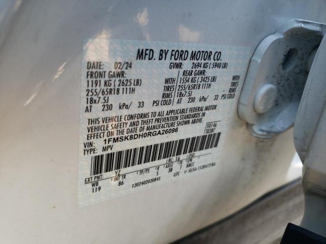 1FMSK8DH0RGA26096 - 2024 FORD EXPLORER XLT Ақ фото 13