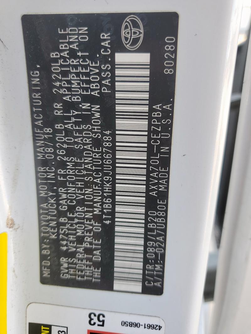 4T1B61HK9JU667884 - 2018 TOYOTA CAMRY XSE Ağ foto 12