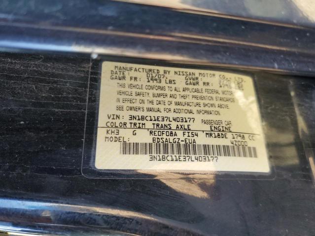 3N1BC11E37L403177 - 2007 NISSAN VERSA S შავი ფოტო 12