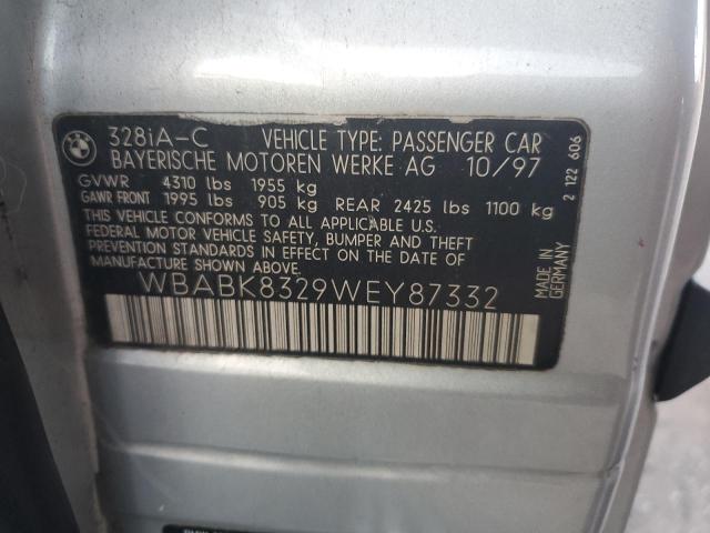 WBABK8329WEY87332 - 1998 BMW 3 SERIES IC AUTOMATIC SILVER photo 12