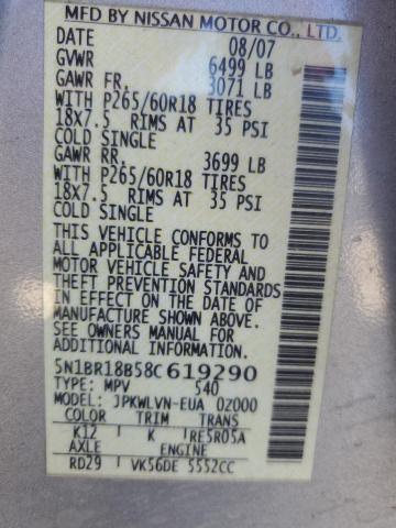 5N1BR18B58C619290 - 2008 NISSAN PATHFINDER LE ვერცხლისფერი ფოტო 13