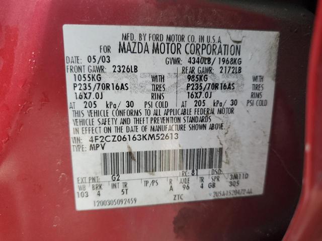 4F2CZ06163KM52613 - 2003 MAZDA TRIBUTE ES RED photo 13