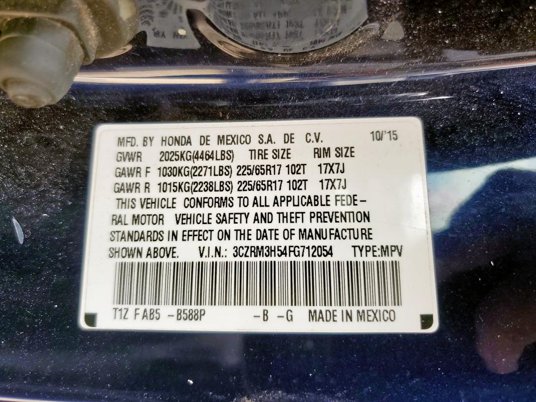 3CZRM3H54FG712054 - 2015 HONDA CR-V EX Көк фото 13