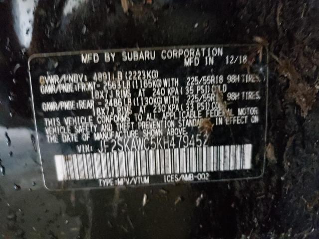 JF2SKAWC5KH479452 - 2019 SUBARU FORESTER TOURING BLACK photo 13