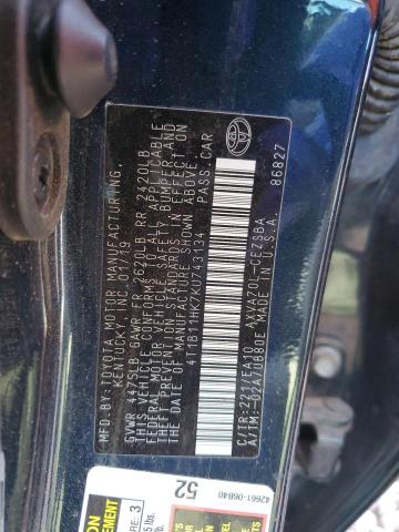 4T1B11HK7KU743134 - 2019 TOYOTA CAMRY L 黑色 照片 12