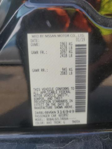 1N4BL4BV6KN316949 - 2019 NISSAN ALTIMA S 黑色 照片 12