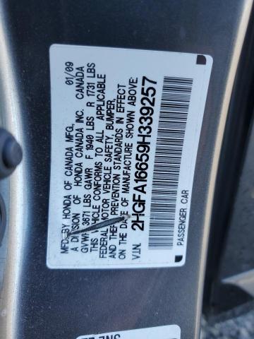 2HGFA16659H339257 - 2009 HONDA CIVIC LX-S Boz foto 12