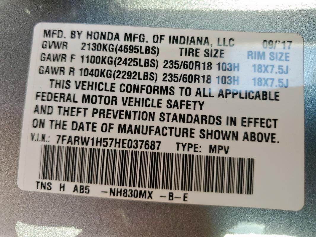 7FARW1H57HE037687 - 2017 HONDA CR-V EX SILVER photo 12