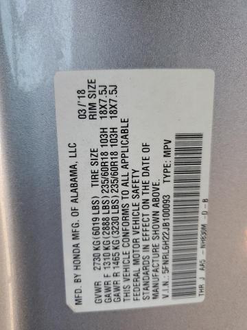 5FNRL6H22JB100093 - 2018 HONDA ODYSSEY LX Մոխրագույն լուսանկար 12