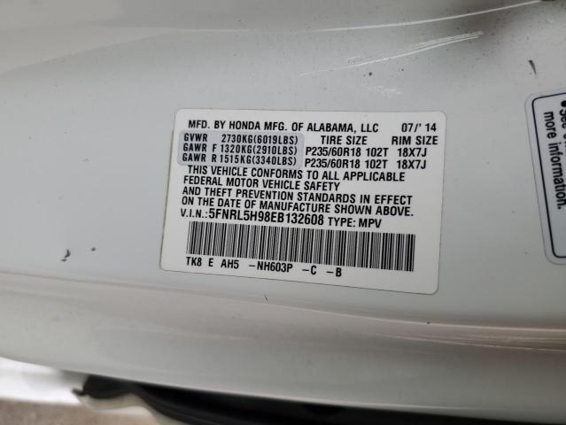 5FNRL5H98EB132608 - 2014 HONDA ODYSSEY TOURING أبيض صورة 13