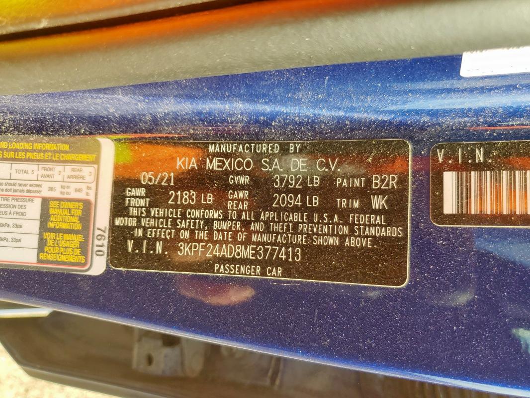 3KPF24AD8ME377413 - 2021 KIA FORTE FE 蓝色 照片 13