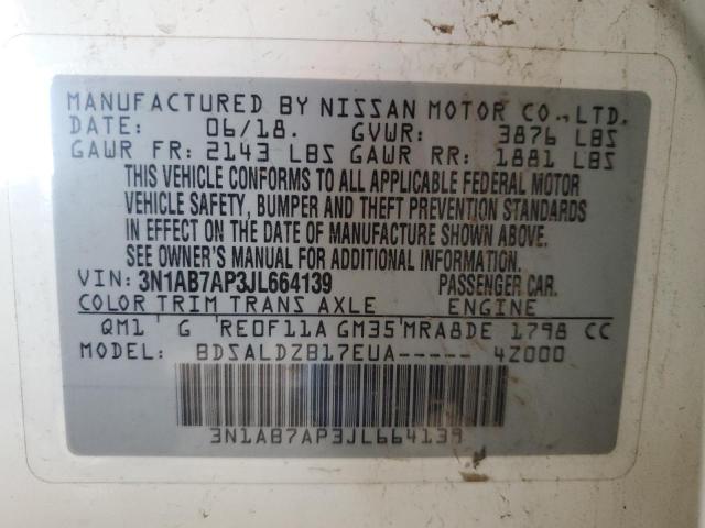 3N1AB7AP3JL664139 - 2018 NISSAN SENTRA S თეთრი ფოტო 12