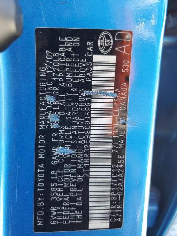 2T1BR32E98C935981 - 2008 TOYOTA COROLLA CE 蓝色 照片 12