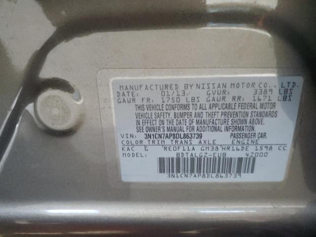 3N1CN7AP8DL863739 - 2013 NISSAN VERSA S GRAY photo 13