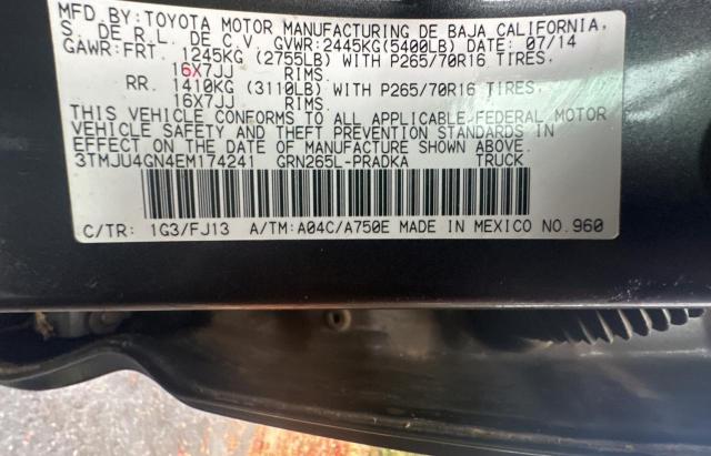 3TMJU4GN4EM174241 - 2014 TOYOTA TACOMA DOUBLE CAB PRERUNNER CHARCOAL photo 10