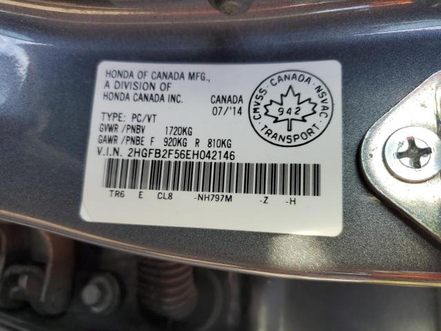 2HGFB2F56EH042146 - 2014 HONDA CIVIC LX GRAY photo 12