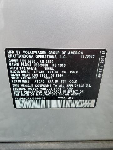 1V2DR2CA3JC544451 - 2018 VOLKSWAGEN ATLAS SE Серебристый фото 13