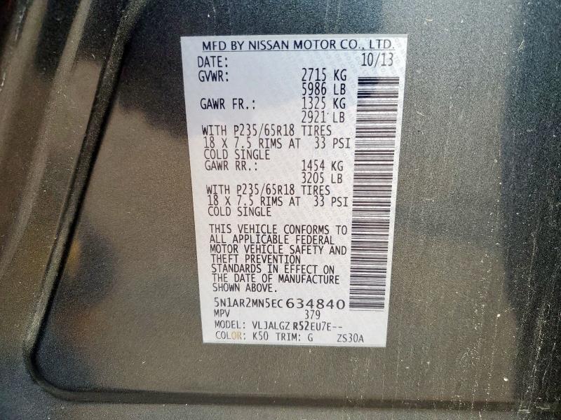5N1AR2MN5EC634840 - 2014 NISS PATHFINDER S 灰色 照片 13