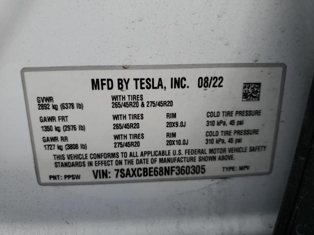 7SAXCBE68NF360305 - 2022 TESLA MODEL X Ağ foto 13
