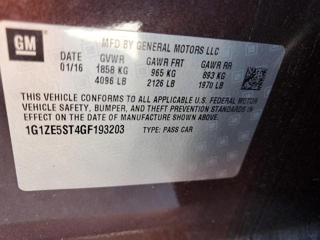 1G1ZE5ST4GF193203 - 2016 CHEVROLET MALIBU LT 棕色 照片 12