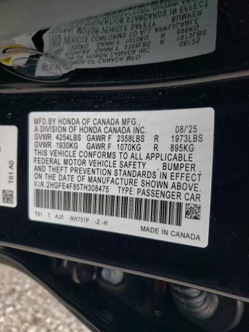 2HGFE4F85TH308475 - 2026 HONDA CIVIC SPORT 黑色 照片 12
