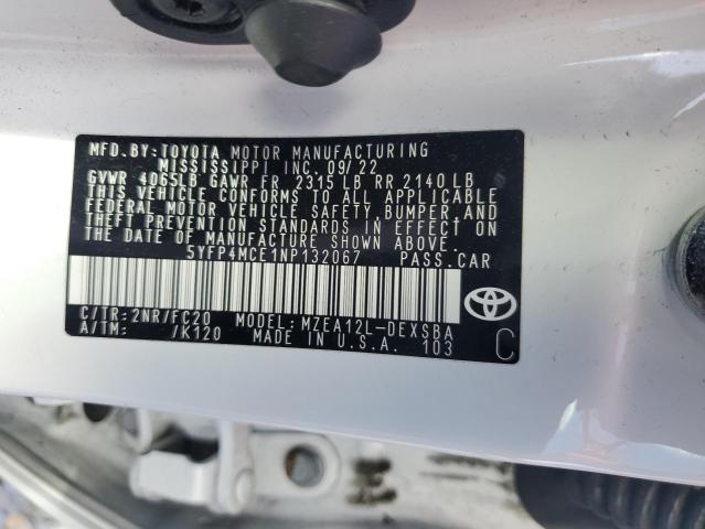 5YFP4MCE1NP132067 - 2022 TOYOTA COROLLA SE თეთრი ფოტო 12