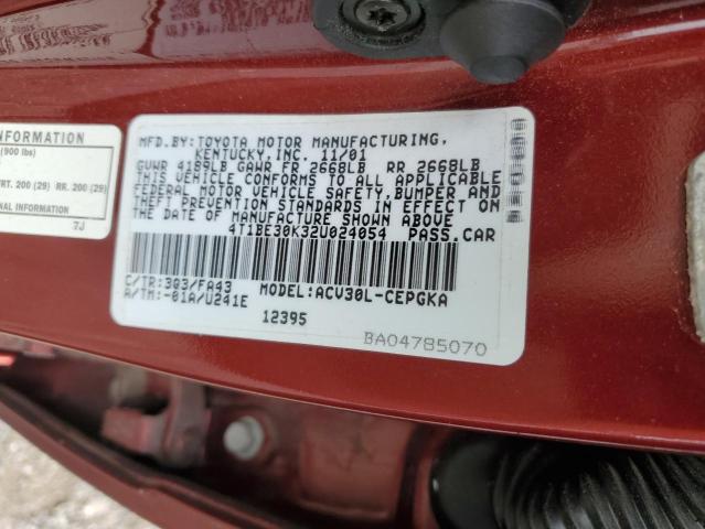 4T1BE30K32U024054 - 2002 TOYOTA CAMRY LE 红色 照片 12