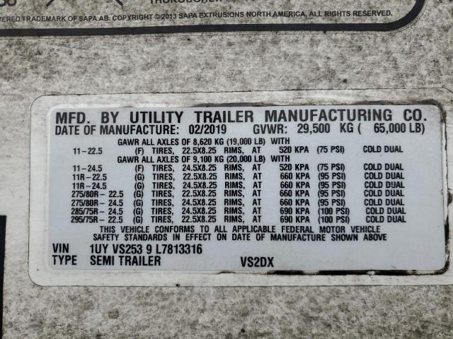 1UYVS2539L7813316 - 2020 UTILITY TRAILER WHITE photo 10