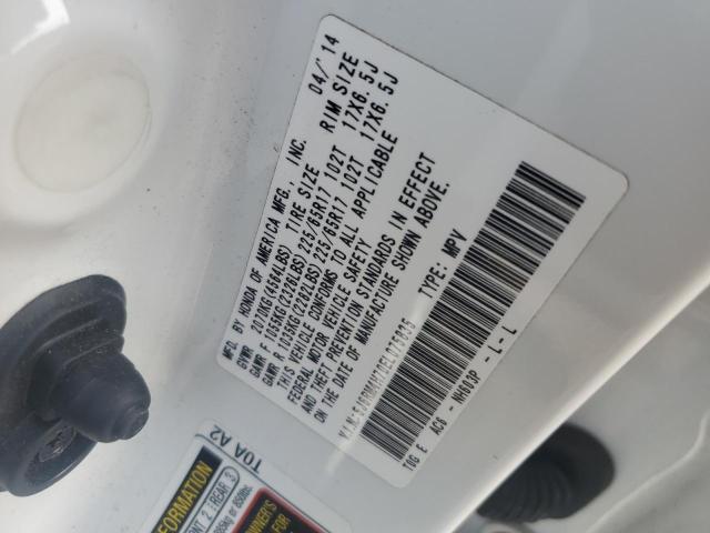 5J6RM4H70EL075835 - 2014 HONDA CR-V EXL WHITE photo 13