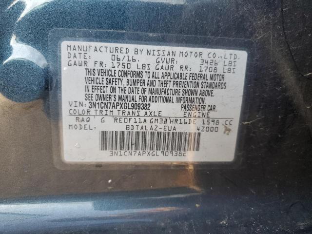 3N1CN7APXGL909382 - 2016 NISSAN VERSA S BLUE photo 12