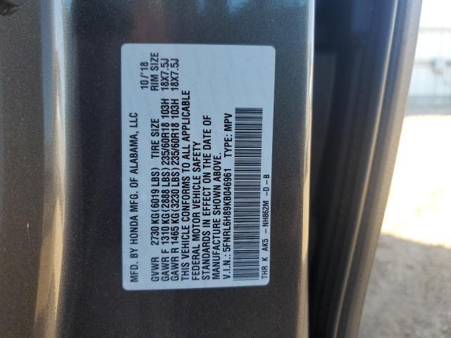 5FNRL6H89KB046961 - 2019 HONDA ODYSSEY TOURING Gri fotoğraf 13