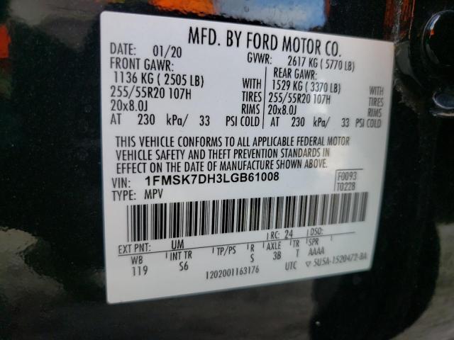 1FMSK7DH3LGB61008 - 2020 FORD EXPLORER XLT Qara foto 14