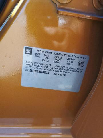 3G1BE6SM9HS539730 - 2017 CHEVROLET CRUZE LT 橙色 照片 12