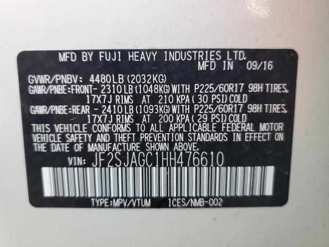 JF2SJAGC1HH476610 - 2017 SUBARU FORESTER 2.5I PREMIUM WHITE photo 14