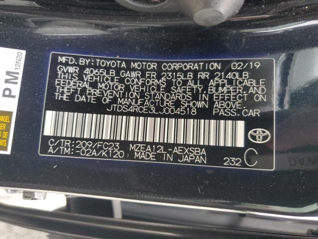 JTDS4RCE3LJ004518 - 2020 TOYOTA COROLLA SE 黑色 照片 12