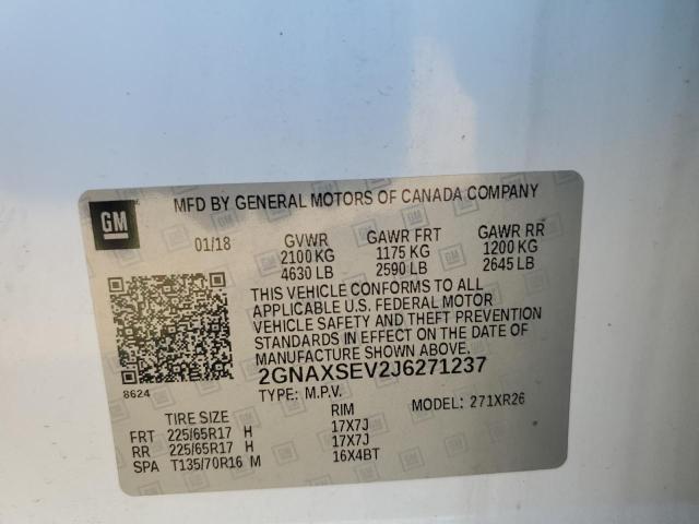 2GNAXSEV2J6271237 - 2018 CHEVROLET EQUINOX LT Білий фото 12