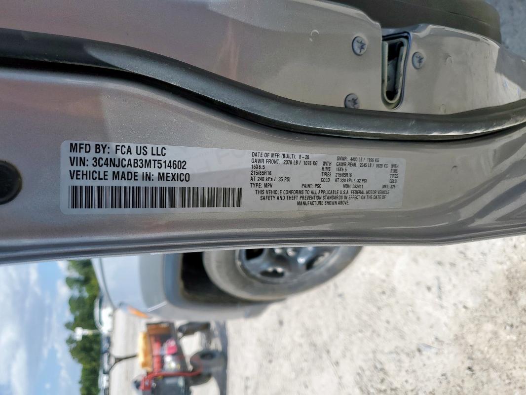 3C4NJCAB3MT514602 - 2021 JEEP COMPASS SPORT SILVER photo 13