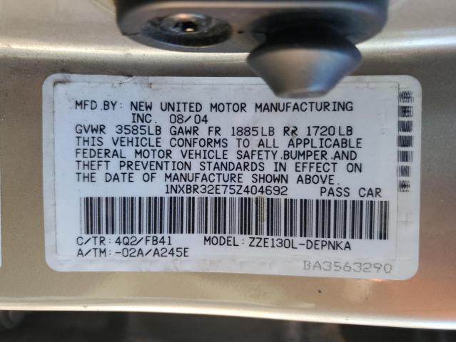 1NXBR32E75Z404692 - 2005 TOYOTA COROLLA CE GOLD photo 12