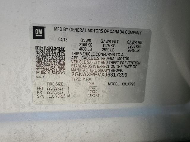 2GNAXREVXJ6317390 - 2018 CHEVROLET EQUINOX LS ვერცხლისფერი ფოტო 13