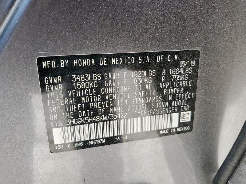 3HGGK5H48KM735422 - 2019 HONDA FIT LX Szary zdjęcie 12