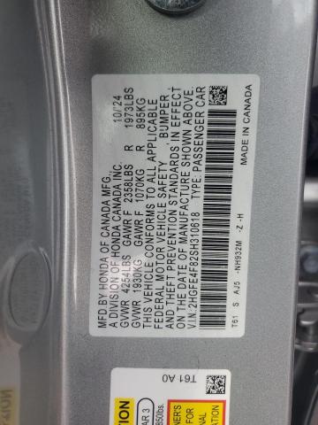 2HGFE4F82SH310618 - 2025 HONDA CIVIC SPORT Сріблястий фото 12