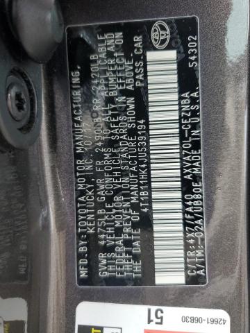 4T1B11HK4JU539194 - 2018 TOYOTA CAMRY L ყავისფერი ფოტო 12