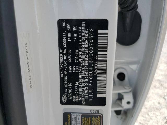 5XXGU4L34GG070562 - 2016 KIA OPTIMA EX WHITE photo 12